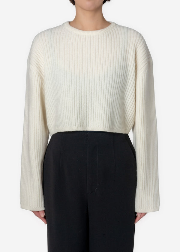 Cashmere Lambs Short Rib Sweater in Off White