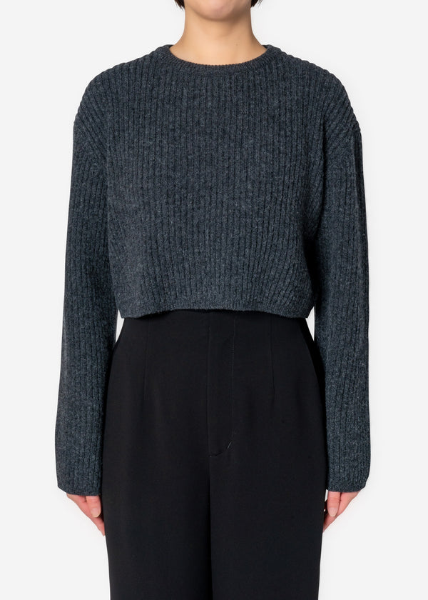 Cashmere Lambs Short Rib Sweater in Charcoal