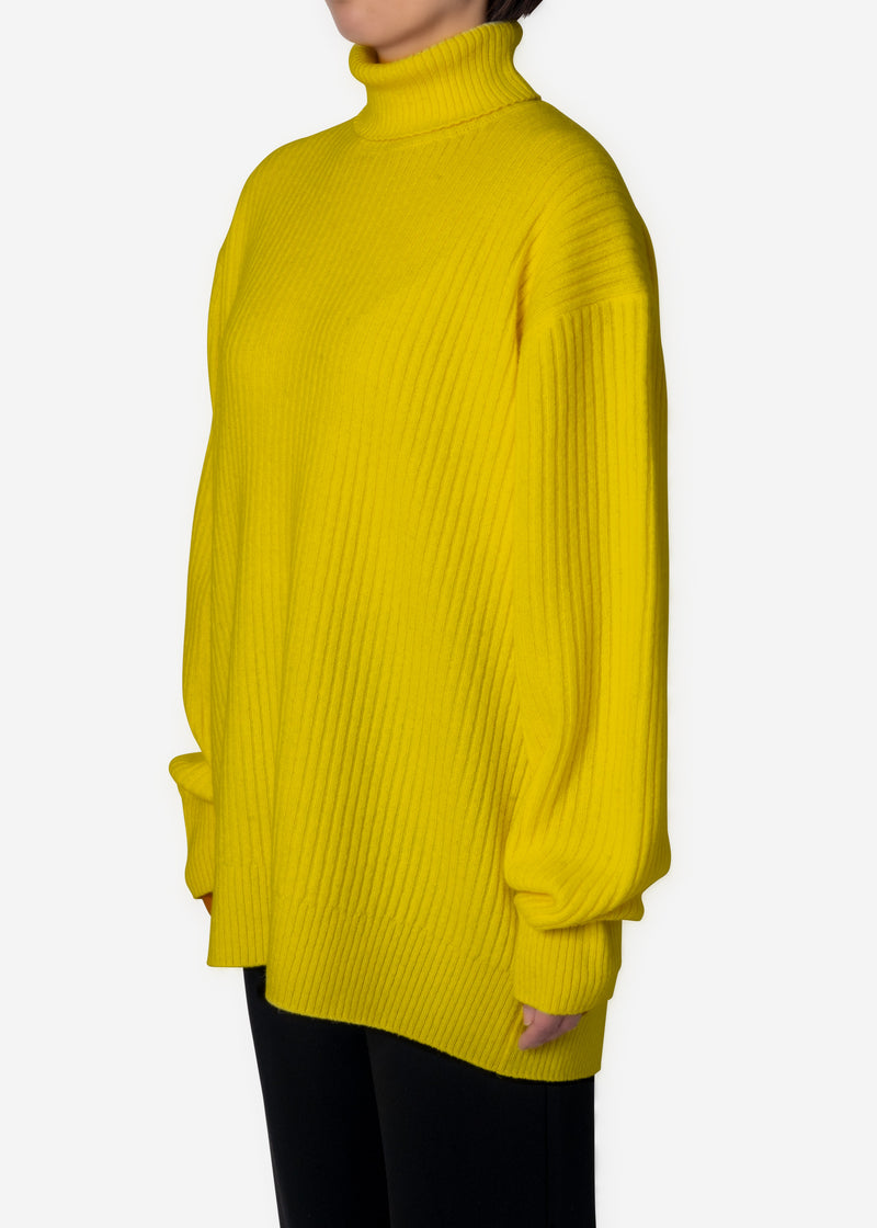 Cashmere Lambs High Neck Big Sweater in Yellow