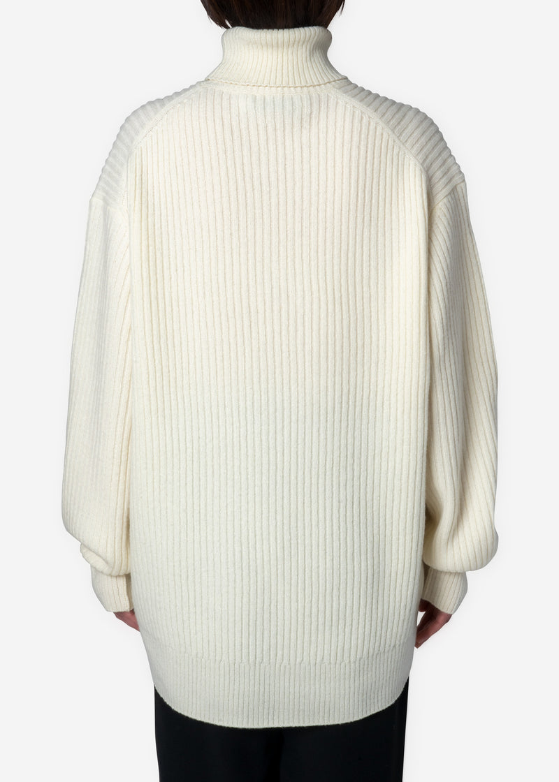 Cashmere Lambs High Neck Big Sweater in Off White