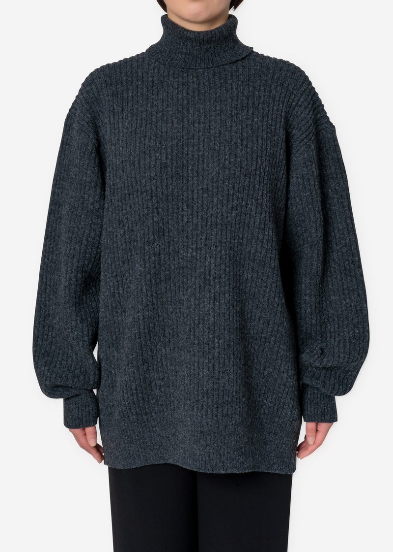 Cashmere Lambs High Neck Big Sweater in Charcoal