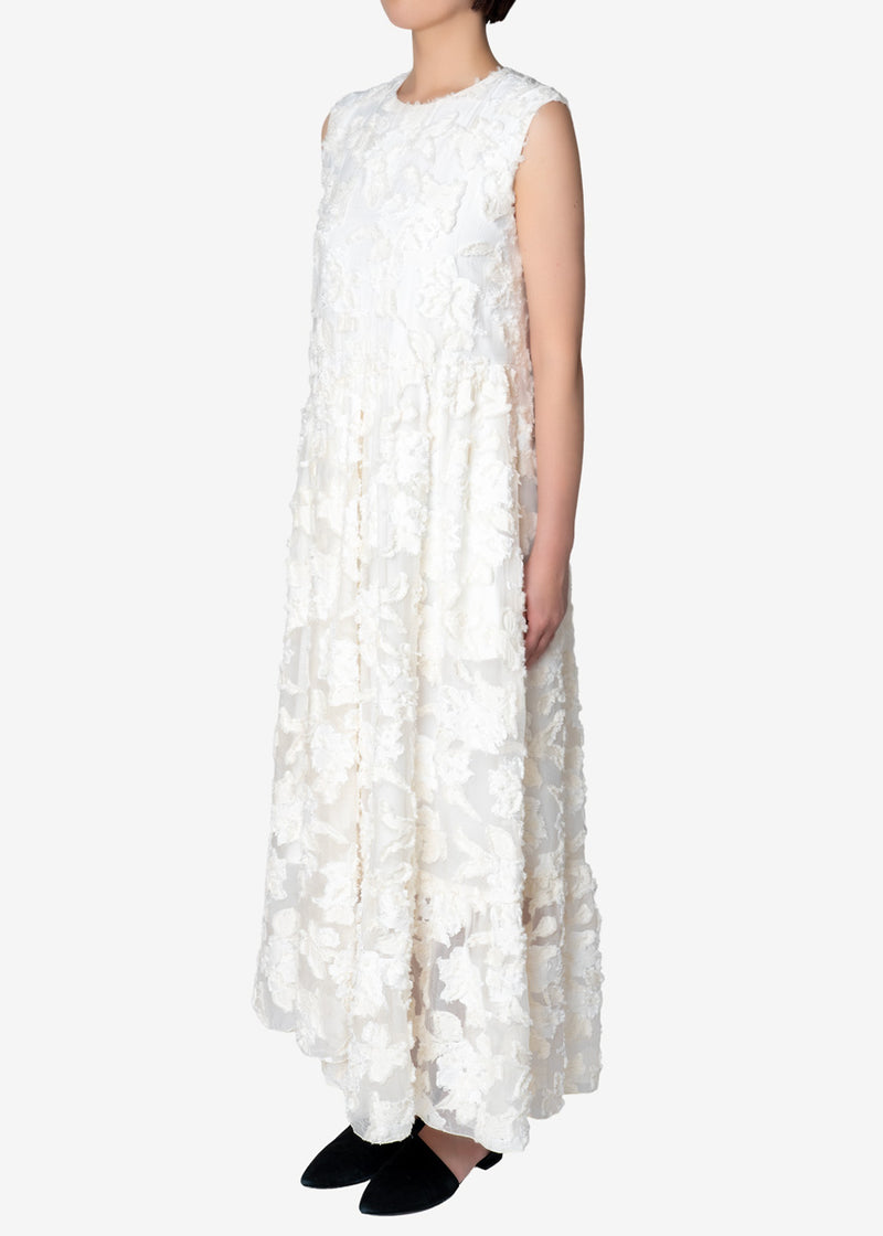 Cut Jacquard Sleeveless Dress in Off White