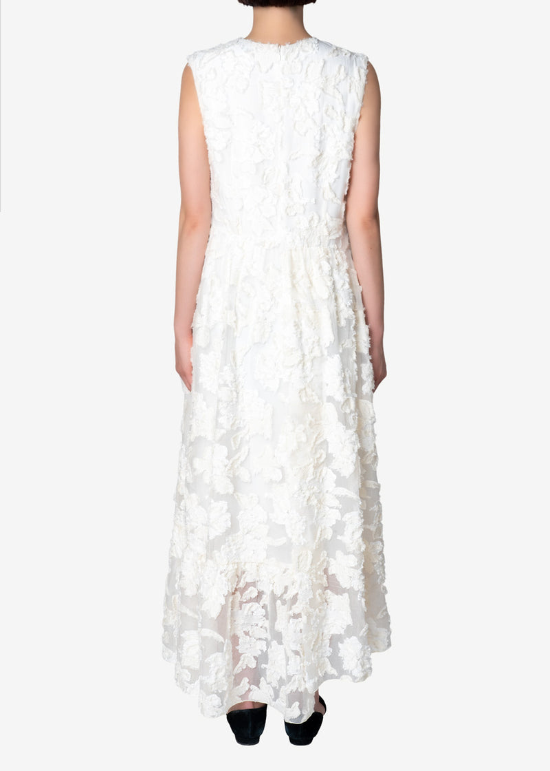 Cut Jacquard Sleeveless Dress in Off White