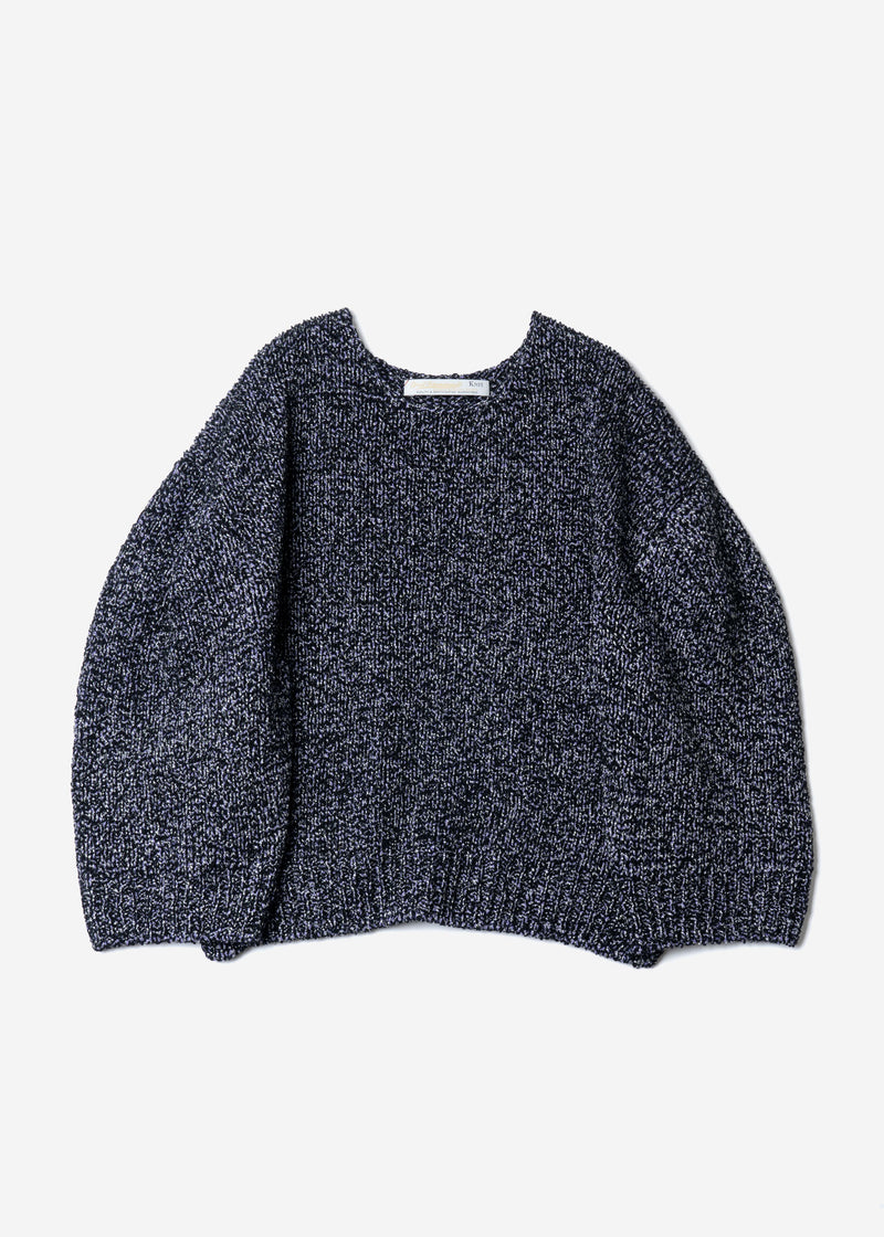 Wave Tape Knit Cropped Pullover Sweater in Navy