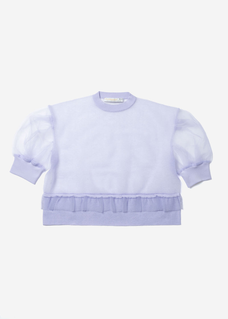 Sheer Knit Drop Shoulder Puff Sleeve Sweater in Lavender