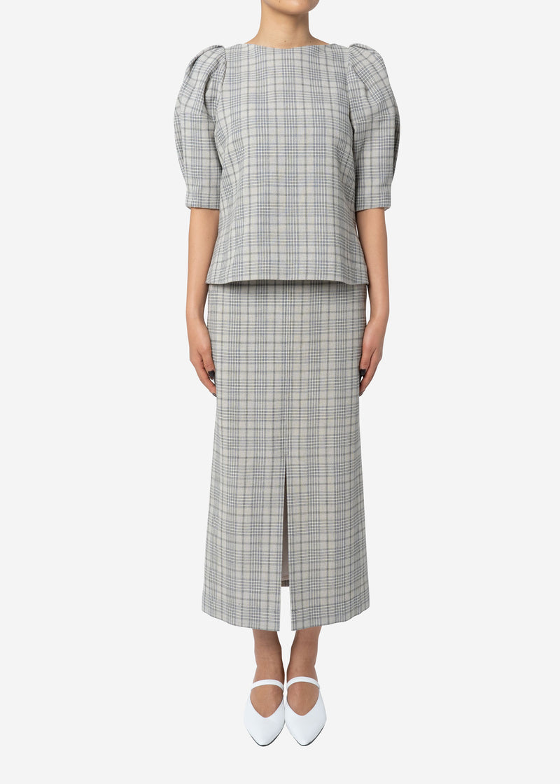 Cotton Over Plaid Midi Straight Skirt in Other