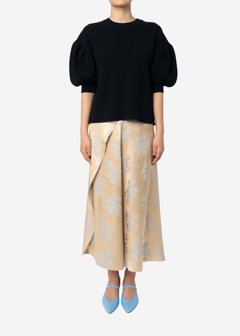Coral Jacquard Wrap Skirt in Gold