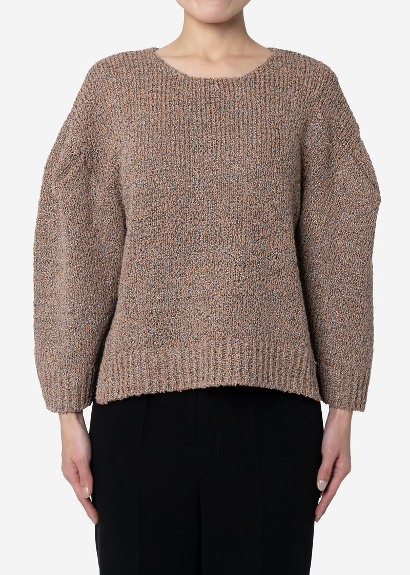 Wave Tape Knit Cropped Pullover Sweater in Beige
