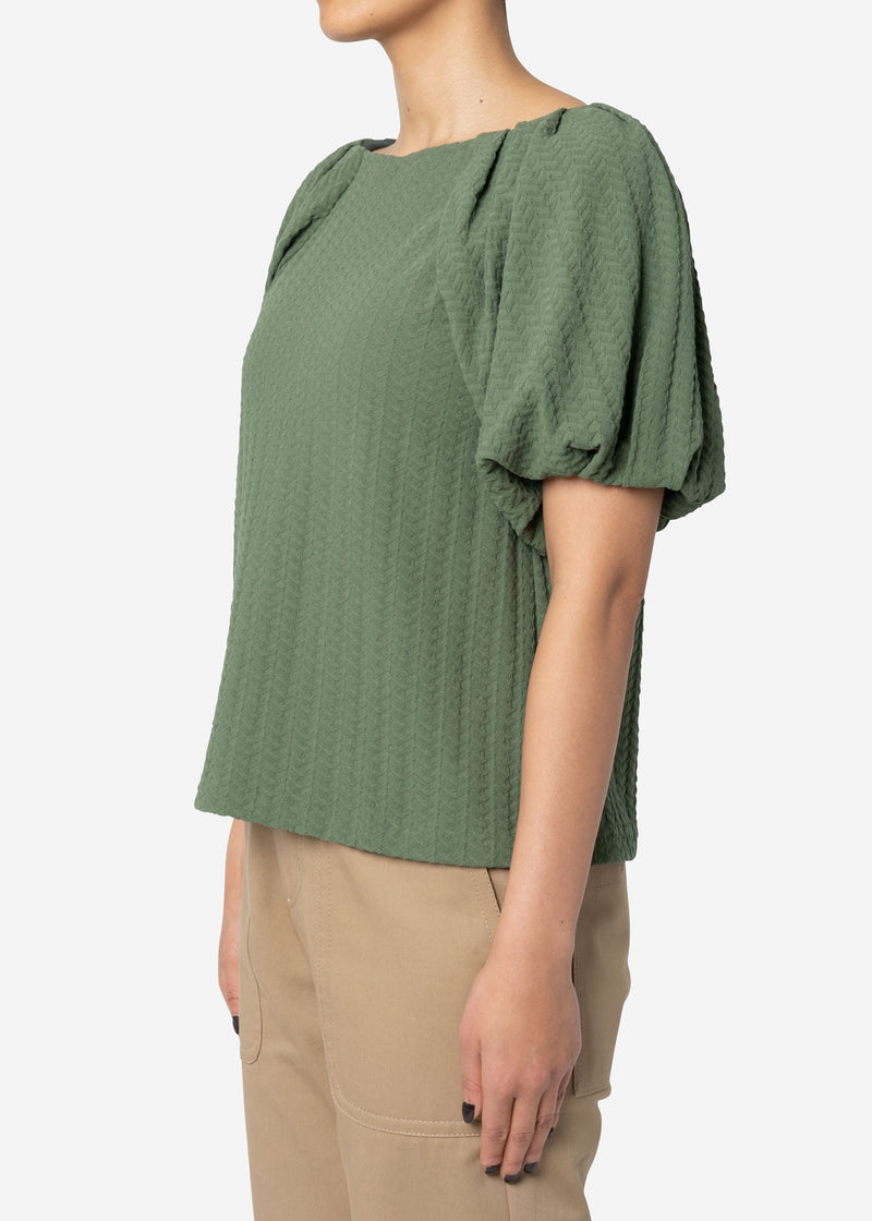 Twist Links Puff Sleeve Top in Olive