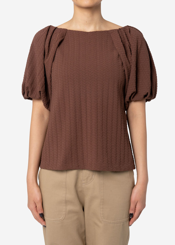 Twist Links Puff Sleeve Top in Brown