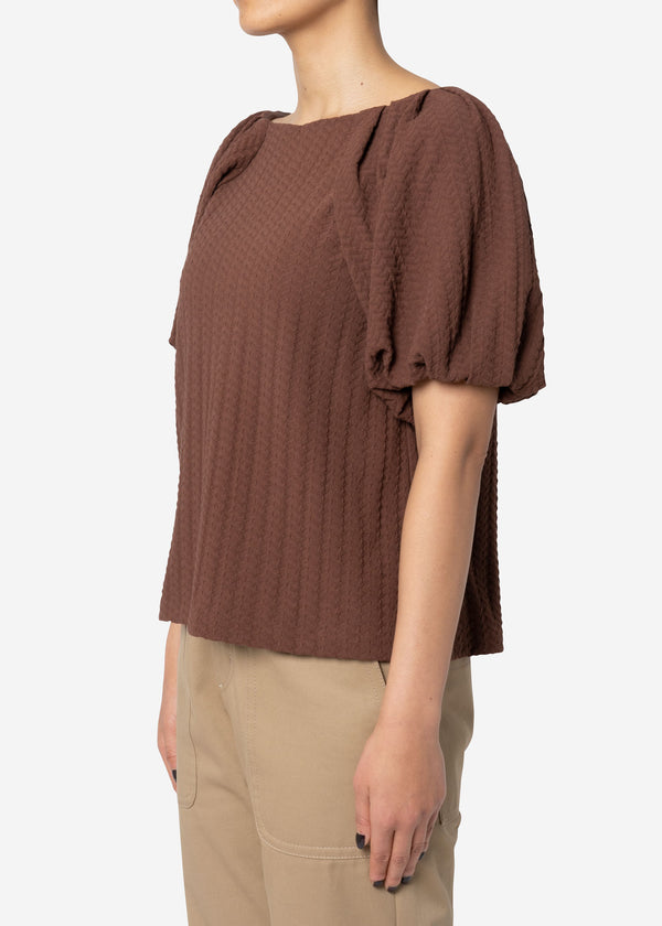 Twist Links Puff Sleeve Top in Brown