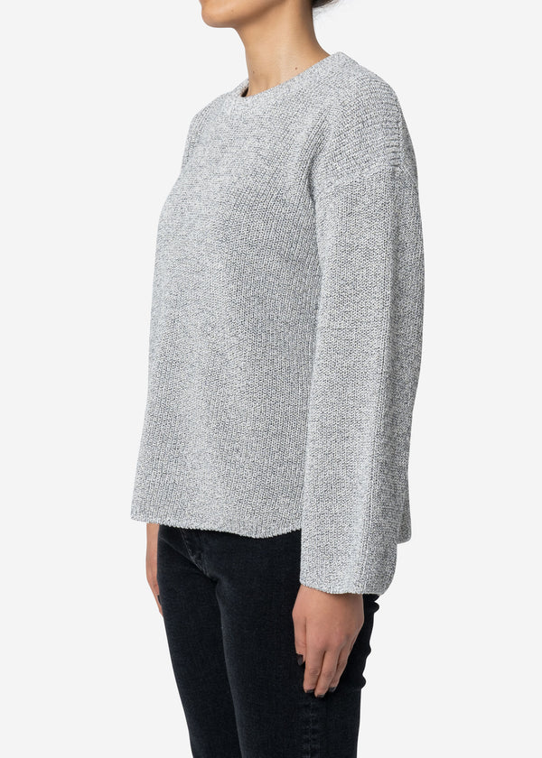 Dry Cotton Knit Drop Shoulder Sweater in Gray Mix