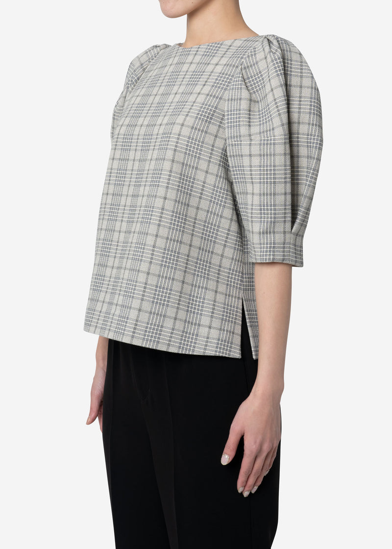 Cotton Over Plaid Puff Sleeves Blouse in Other