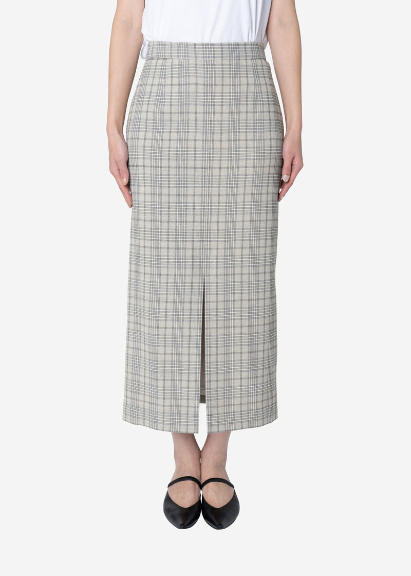 Cotton Over Plaid Midi Straight Skirt in Other