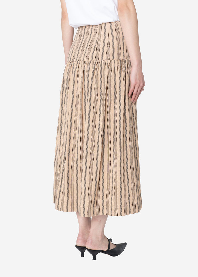 Dobby Stripes  Button Front Skirt in Beige