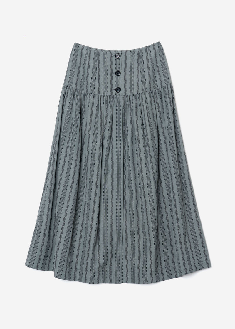 Dobby Stripes  Button Front Skirt in Khaki