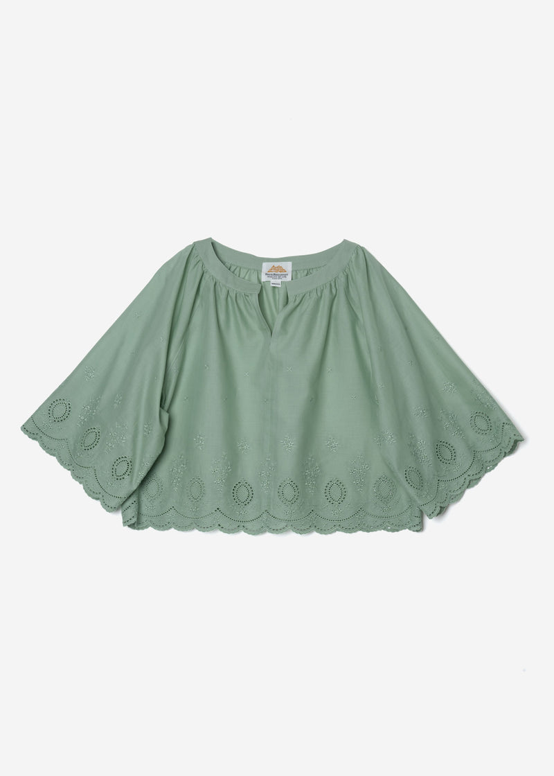 Scallop Embroidery ‎Raglan Blouse in Sage