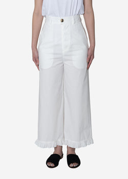 Air Stretch Typewriter Frill Pants in Off White