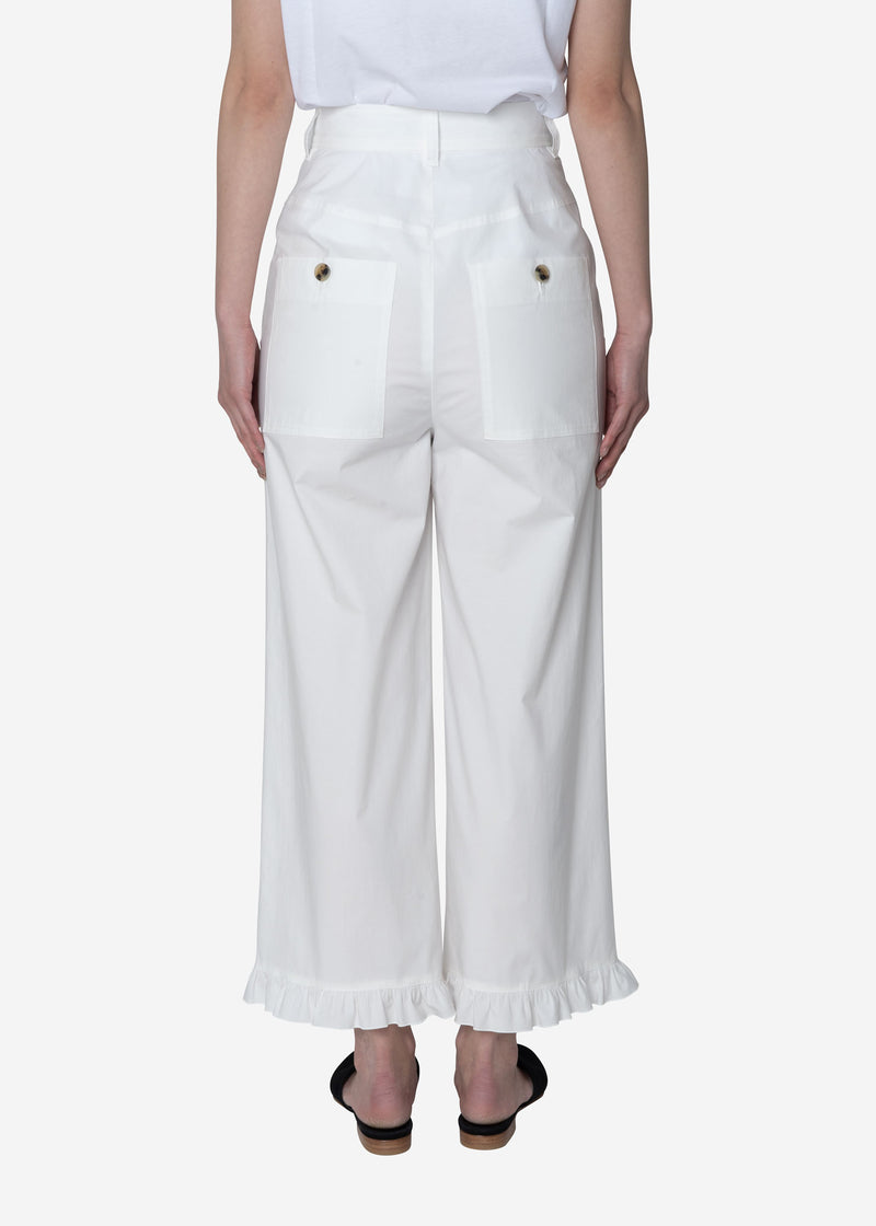 Air Stretch Typewriter Frill Pants in Off White