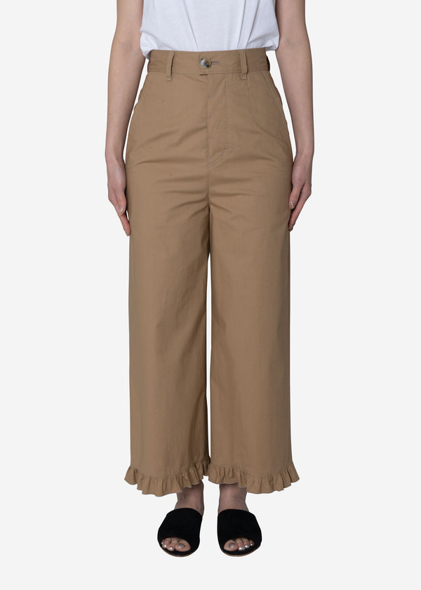 Air Stretch Typewriter Frill Pants in Beige