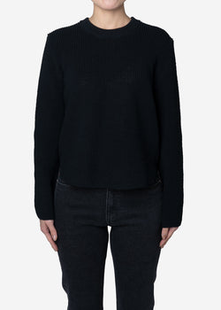 Dry Cotton Knit Cropped Sweater in Black