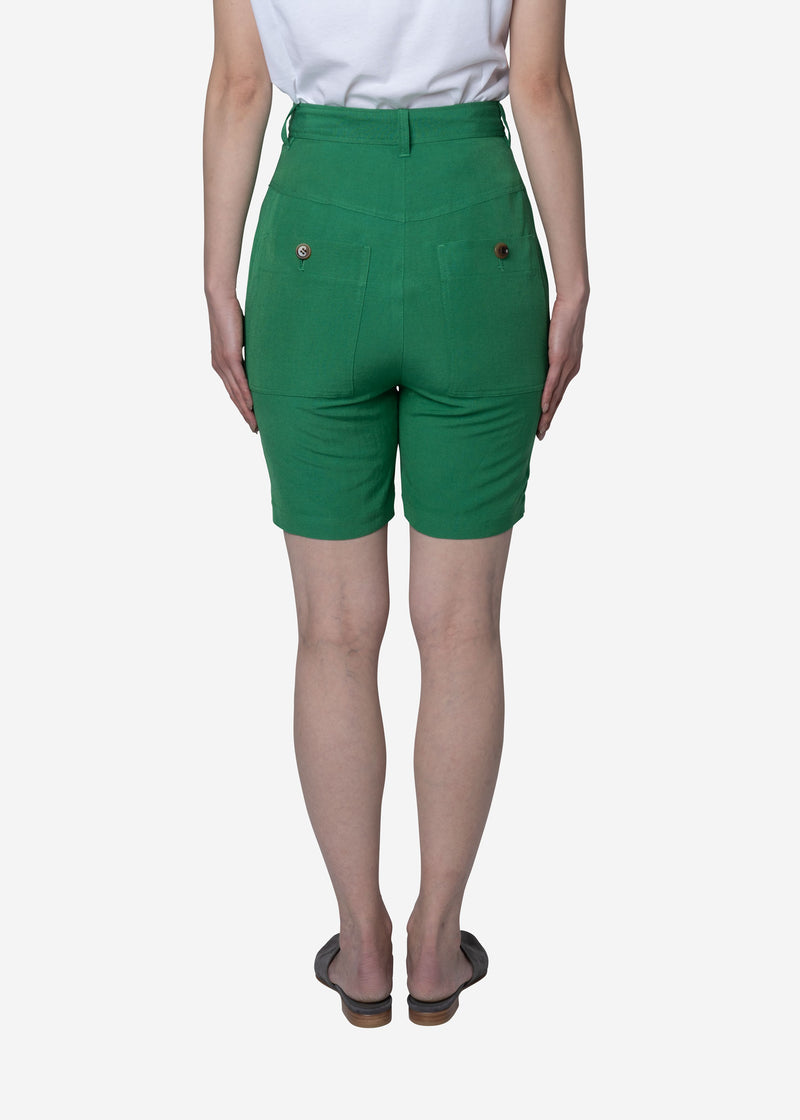 Linen Satin Half Pants in Green