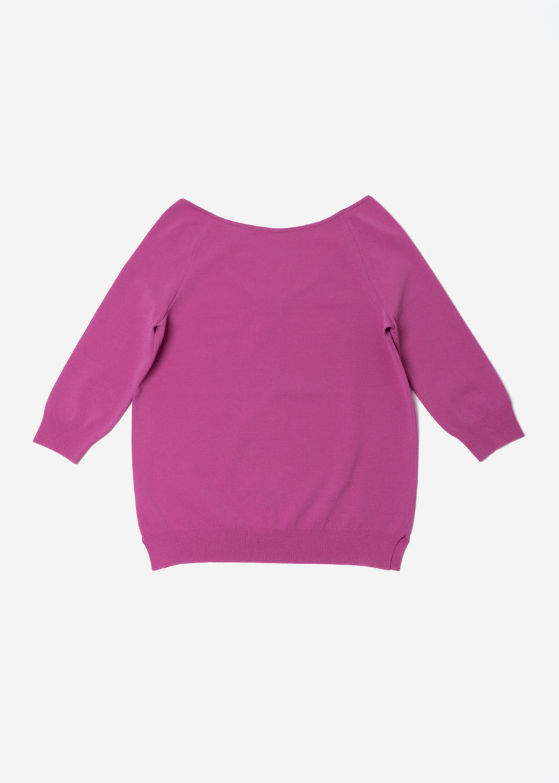 Fine Stretch Boat Neck Knit Sweater in Pink