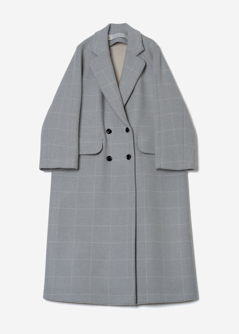 Reversible Check Wool Long Coat in Gray