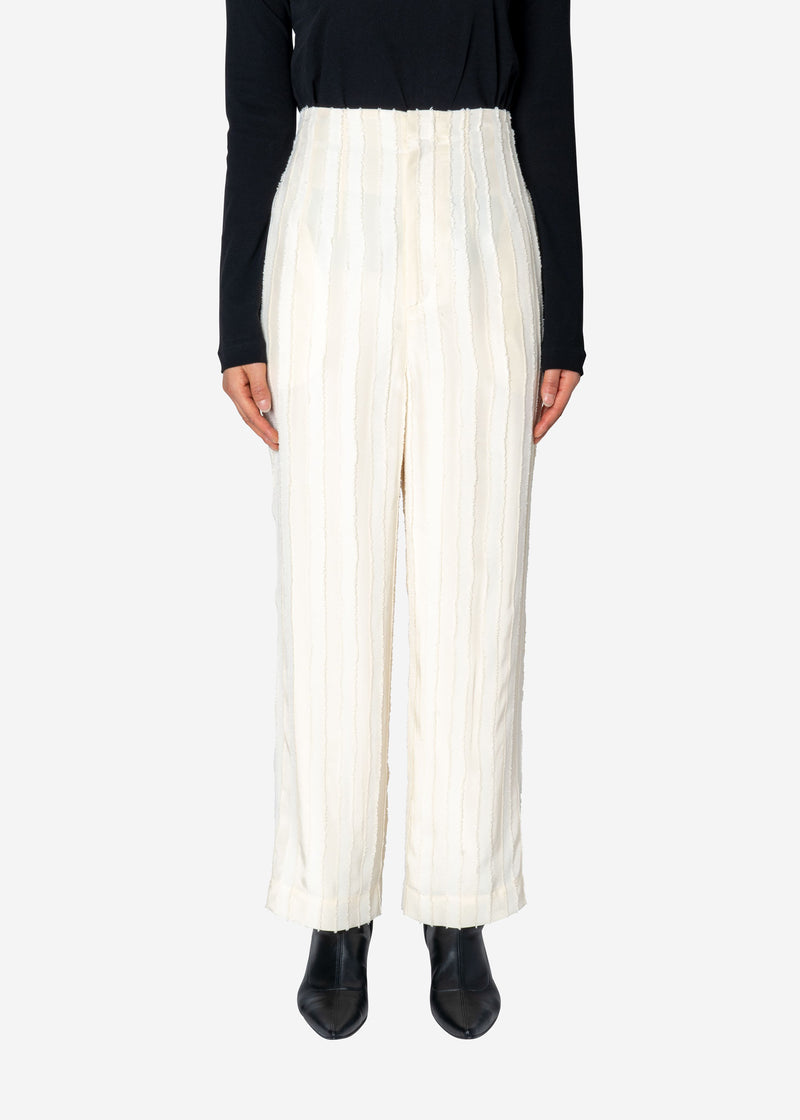 Striped Jacquard High Waist Pants in Off White