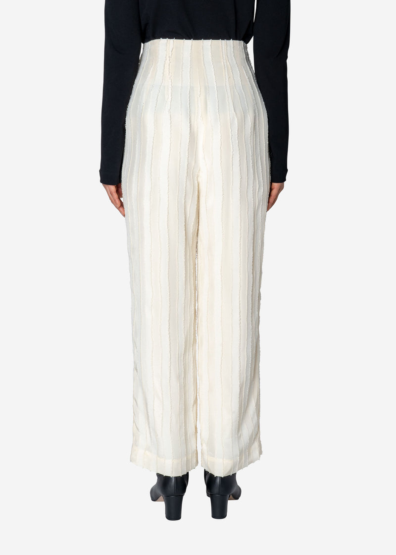 Striped Jacquard High Waist Pants in Off White