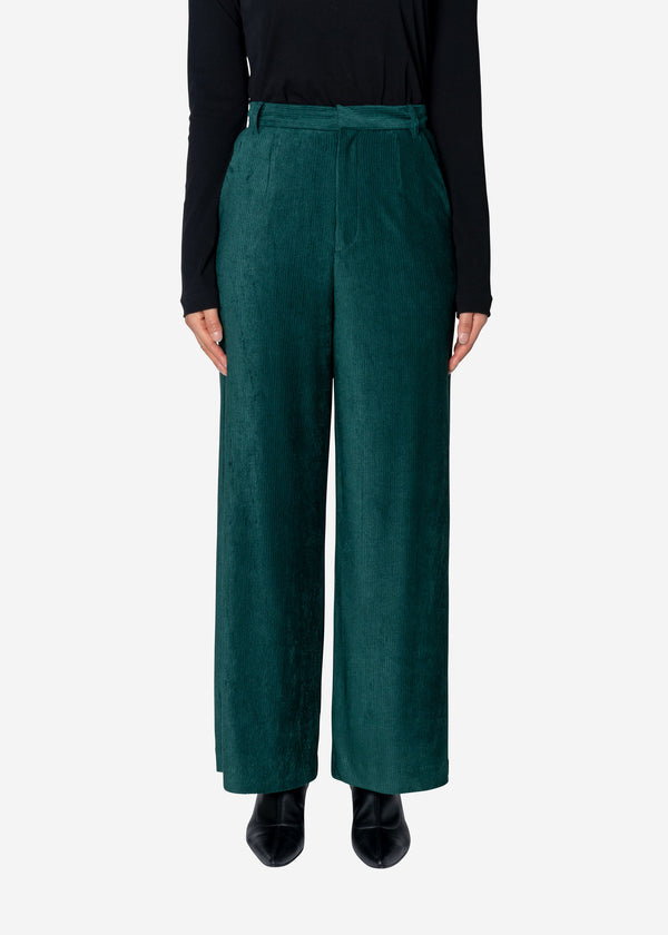 Striped Velour Wide Pants  in Green