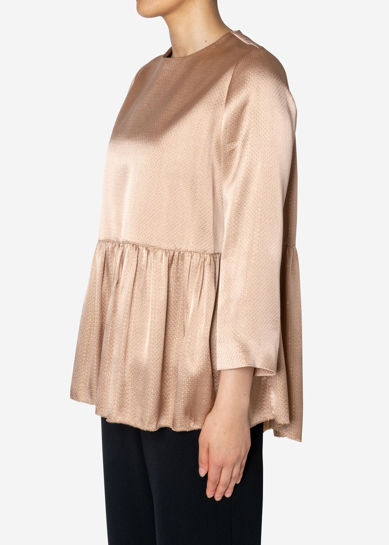 Sparkle Lame Flared Blouse in Beige