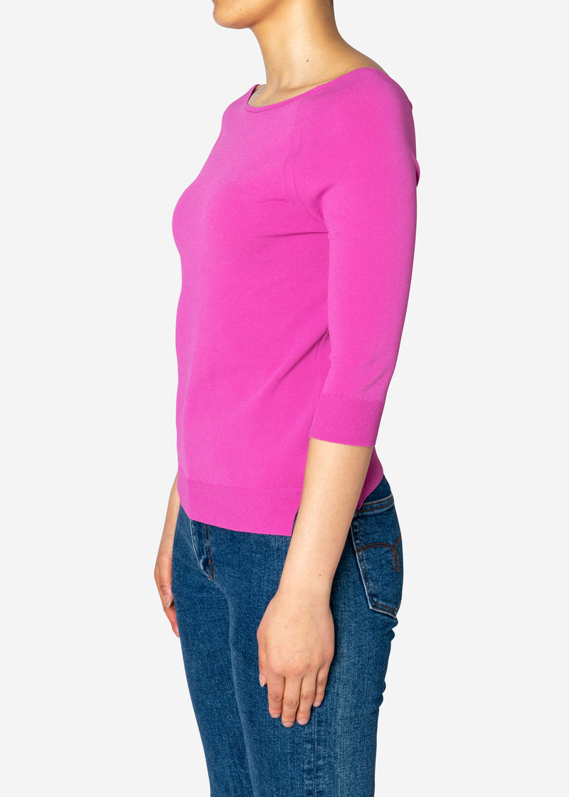 Fine Stretch Boat Neck Knit Sweater in Pink