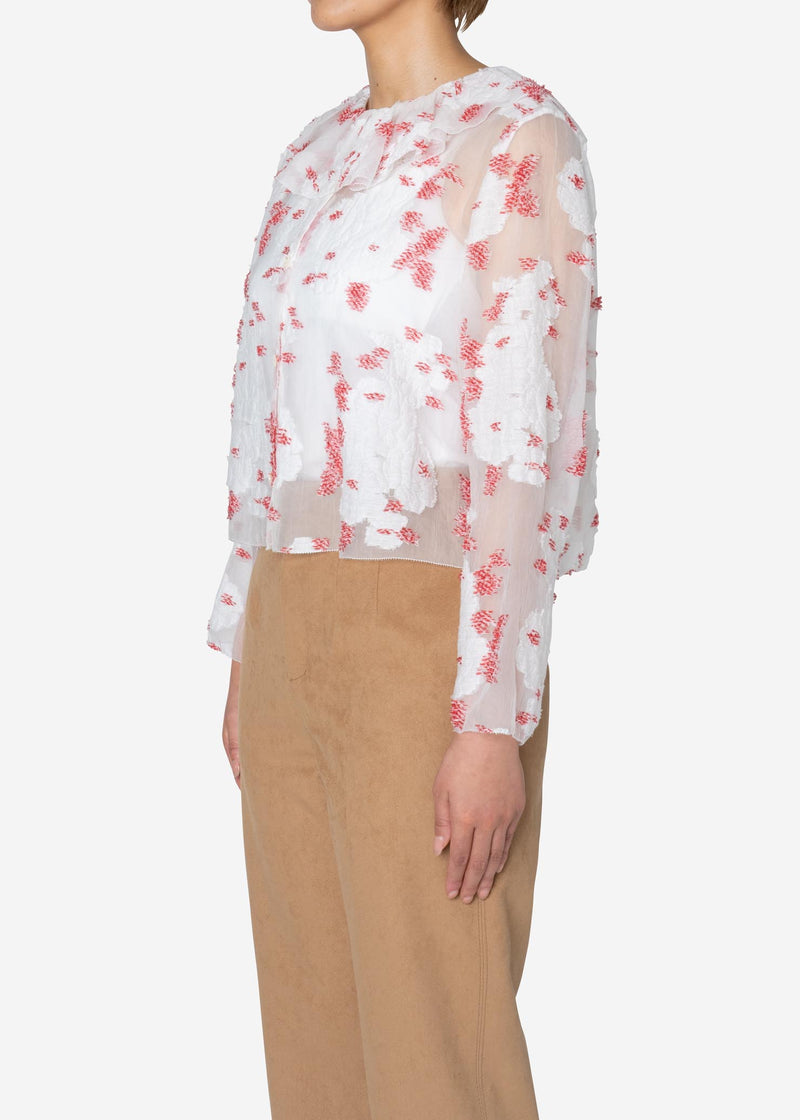 Peony Jacquard Frill Blouse in White