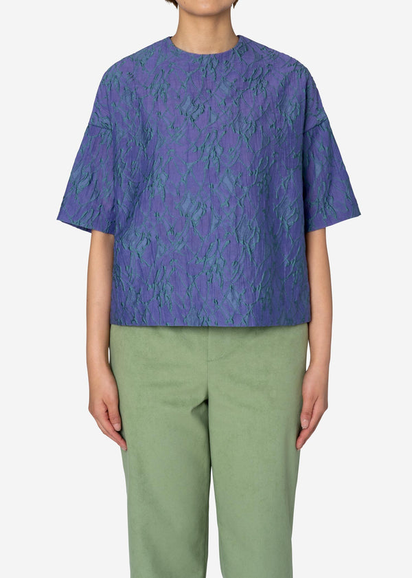 Splash Jacquard Half Sleeve Big Blouse in Light Purple