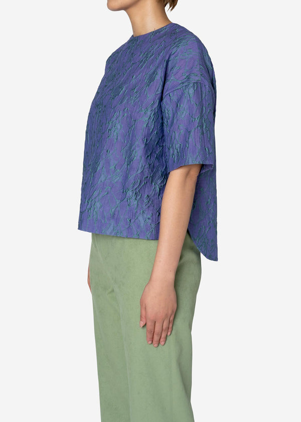 Splash Jacquard Half Sleeve Big Blouse in Light Purple