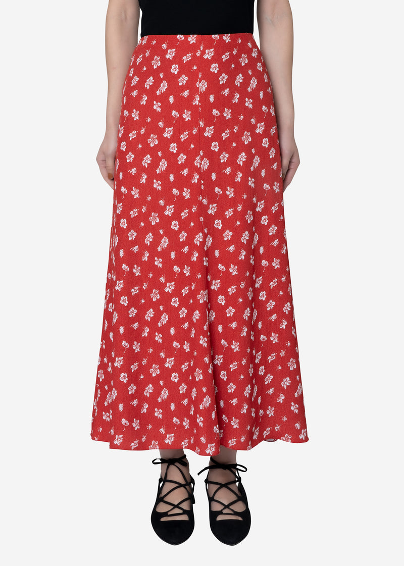 Summer Flower Jacquard Flare Skirt in Red