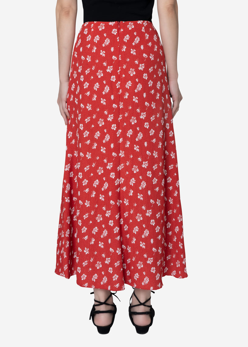 Summer Flower Jacquard Flare Skirt in Red
