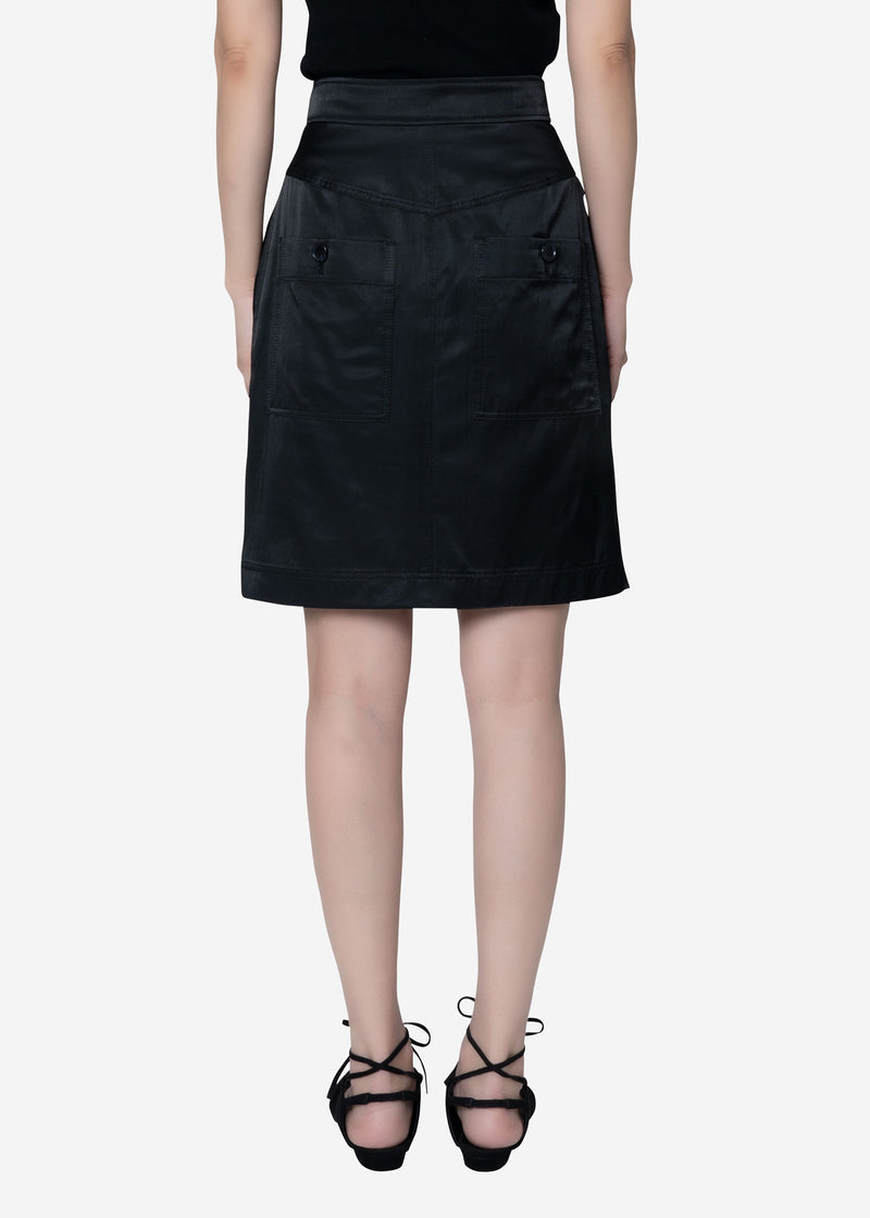 Military Satin Skirt in Black