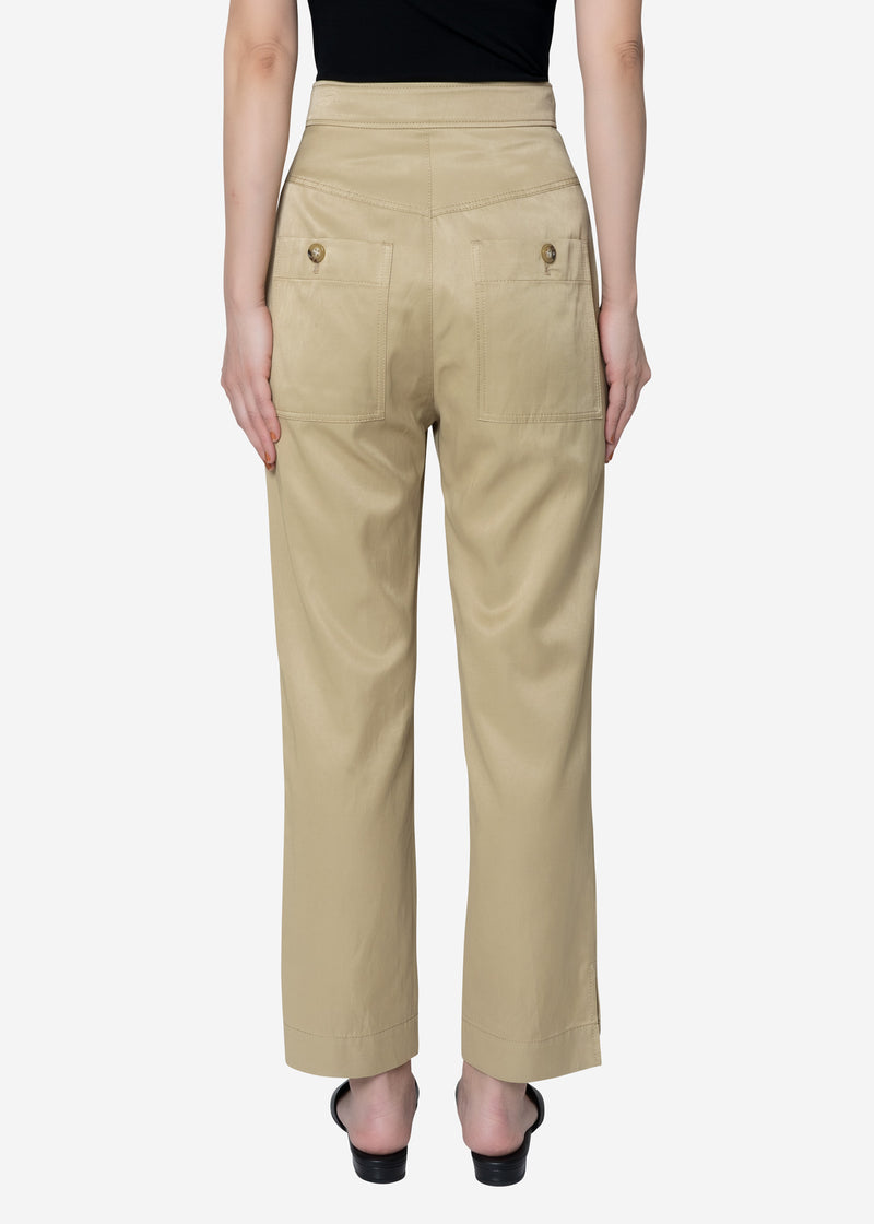 Military Satin Cropped Pants in Beige