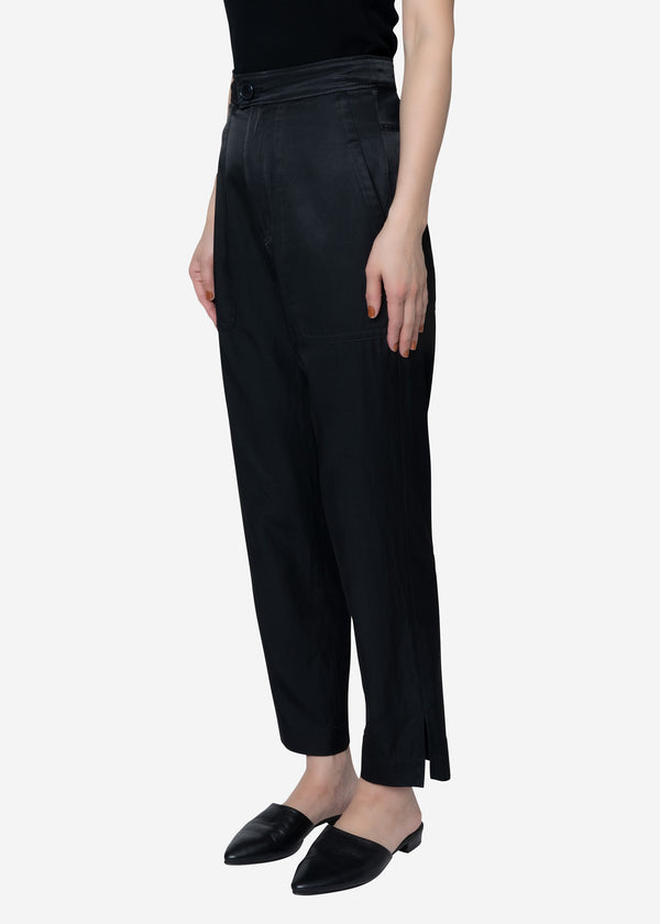 Military Satin Cropped Pants in Black