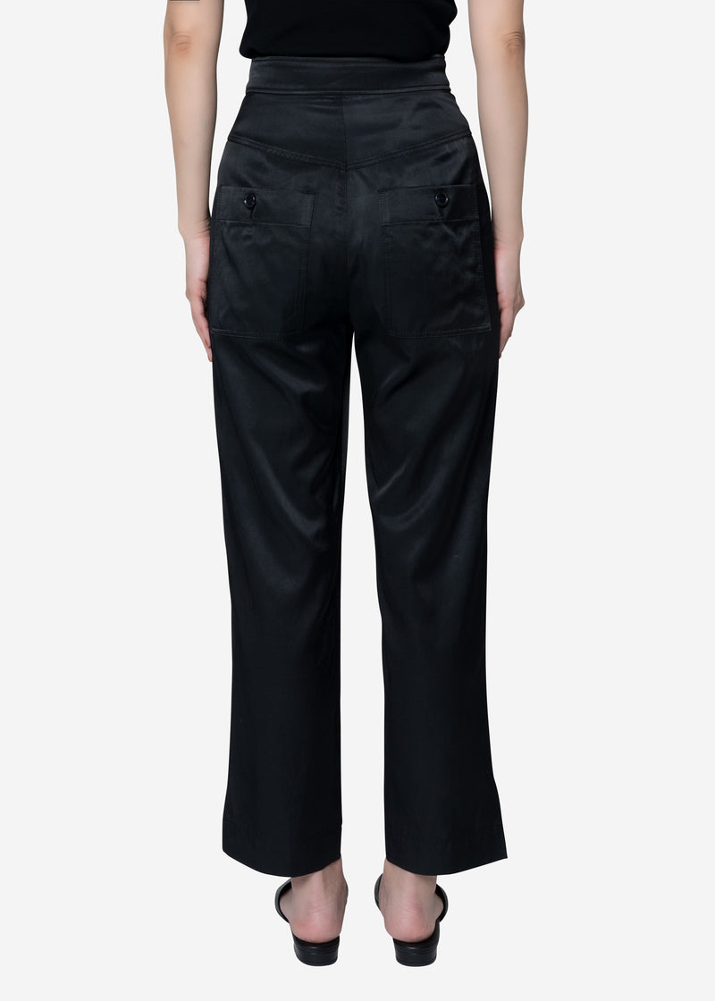 Military Satin Cropped Pants in Black