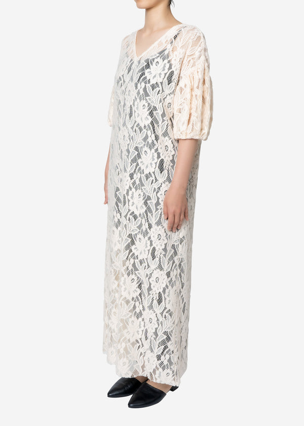 Floral Stretch Lace Dress in Ivory