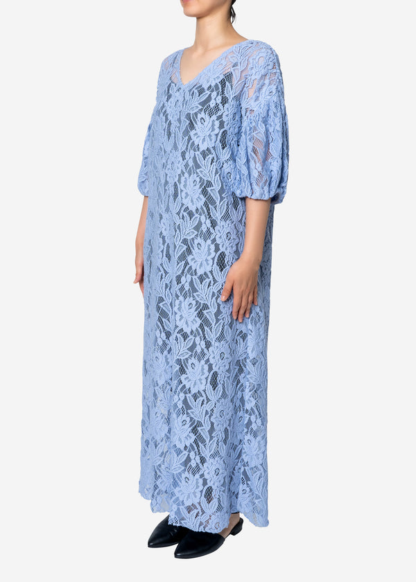 Floral Stretch Lace Dress in Blue