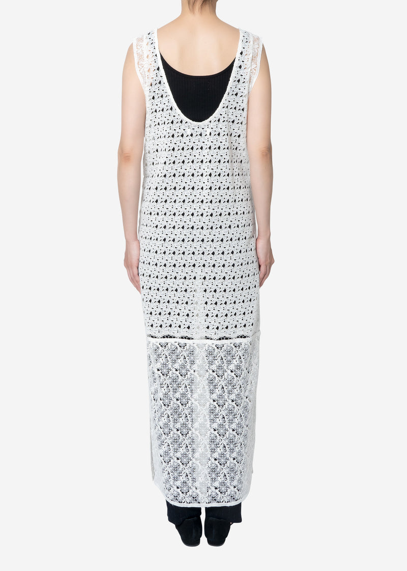 Floral Geometric Chemical Lace Dress in White