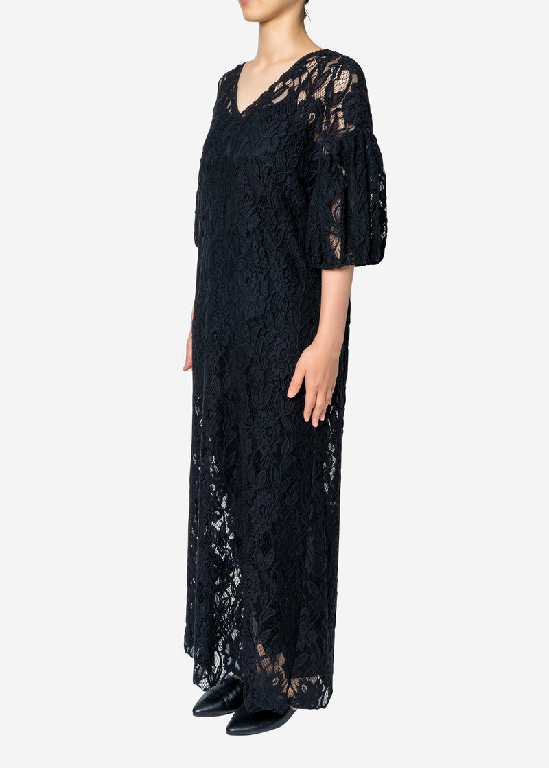 Floral Stretch Lace Dress in Black