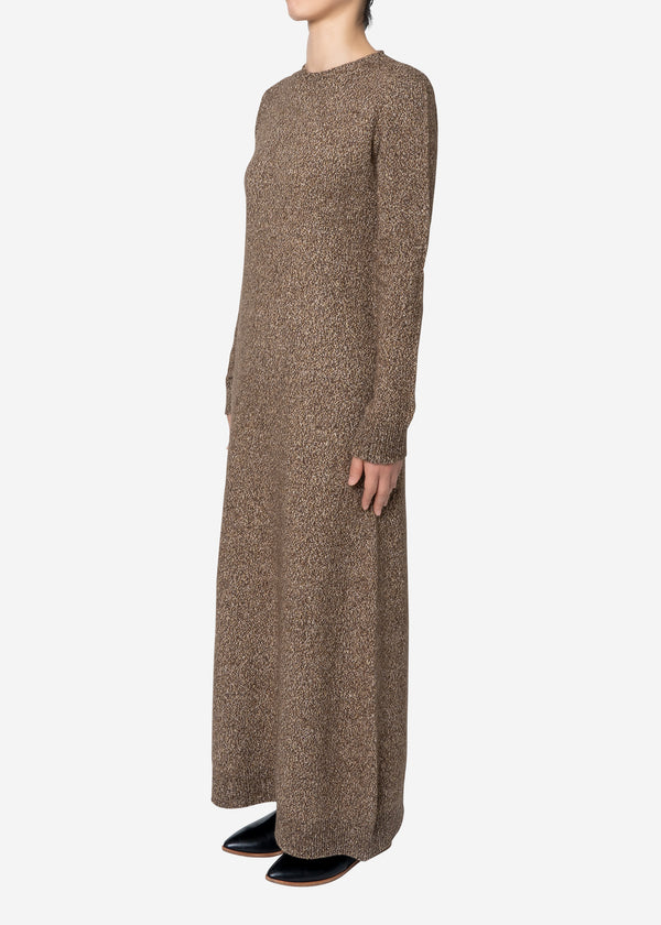Silk Nep Wool Knit Dress in Brown