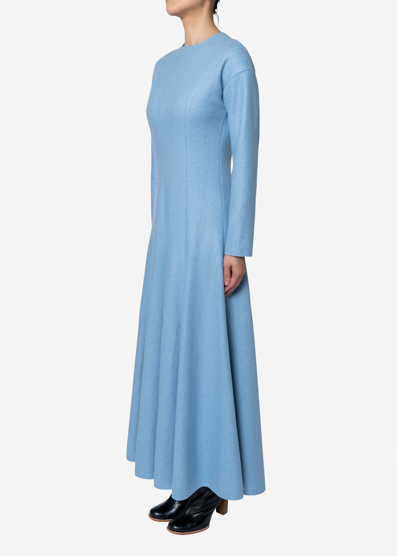 Super140s Wool Milled Melton Dress in Blue