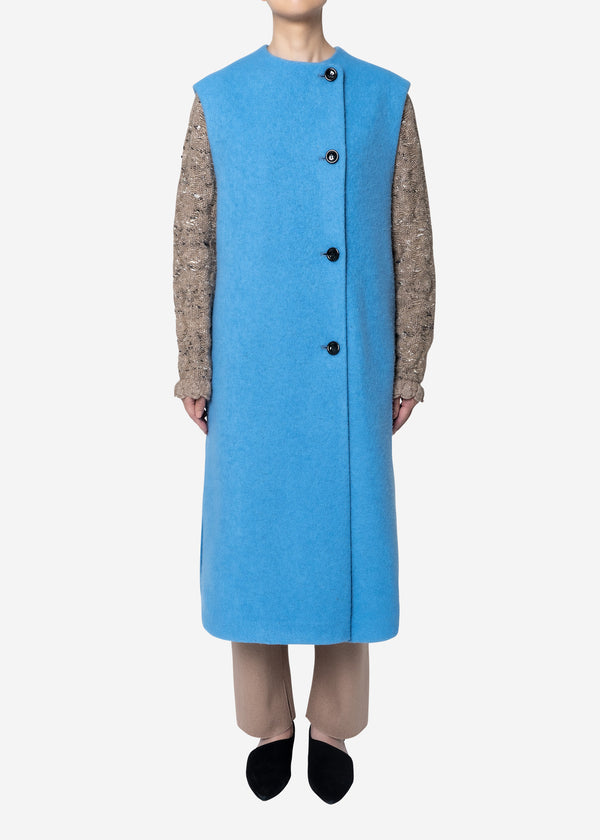 Super140s Wool Sheep Vest Coat in Blue