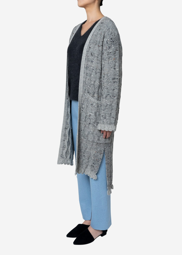 Mix Seed Stitch Long Cardigan in Gray
